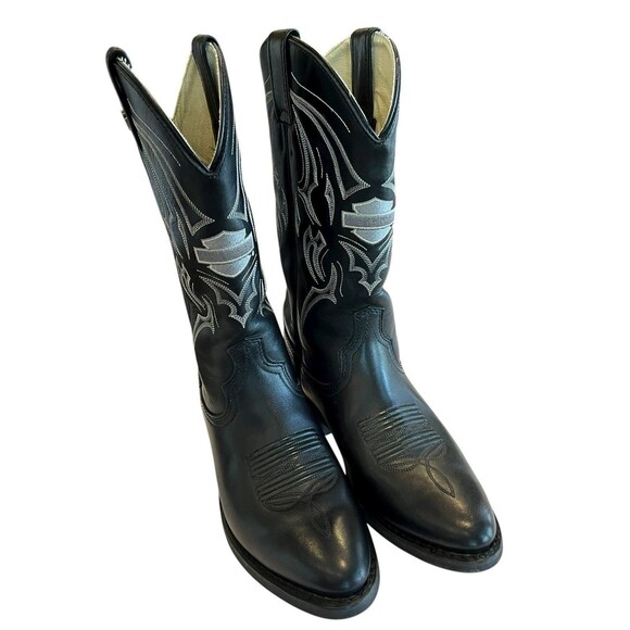 Harley Davidson Boots Leather Cowboy Western Mens Sz 9 WIDE  Black - Picture 2 of 14